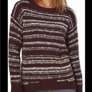Calvin Klein Burgundy and White Striped Crewneck Sweater